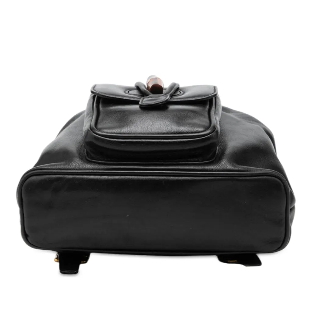 Gucci Mini Calfskin Bamboo Drawstring Backpack Black Leather Good - Inside View