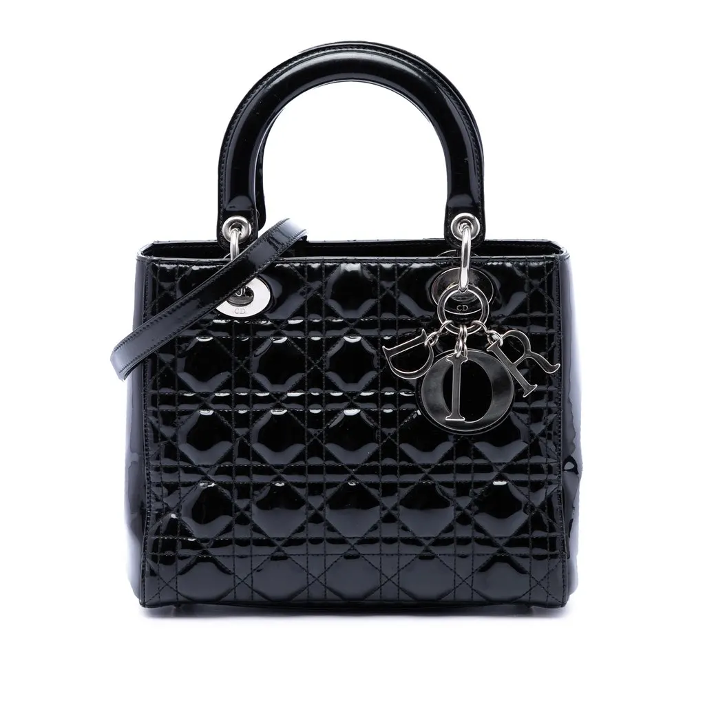 Dior Medium Patent Cannage Lady Dior Black Leather Very good - Front View