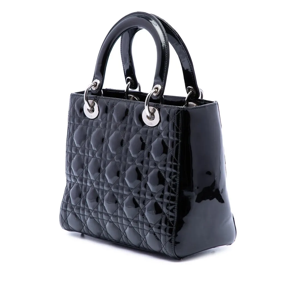 Dior Medium Patent Cannage Lady Dior Black Leather Very good - Back View