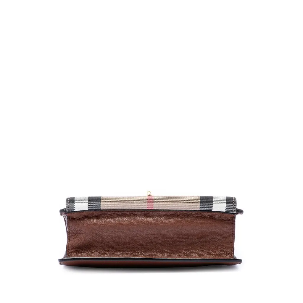 Burberry Small Leather and House Check Canvas Derby Macken Crossbody Brown Very good - Inside View