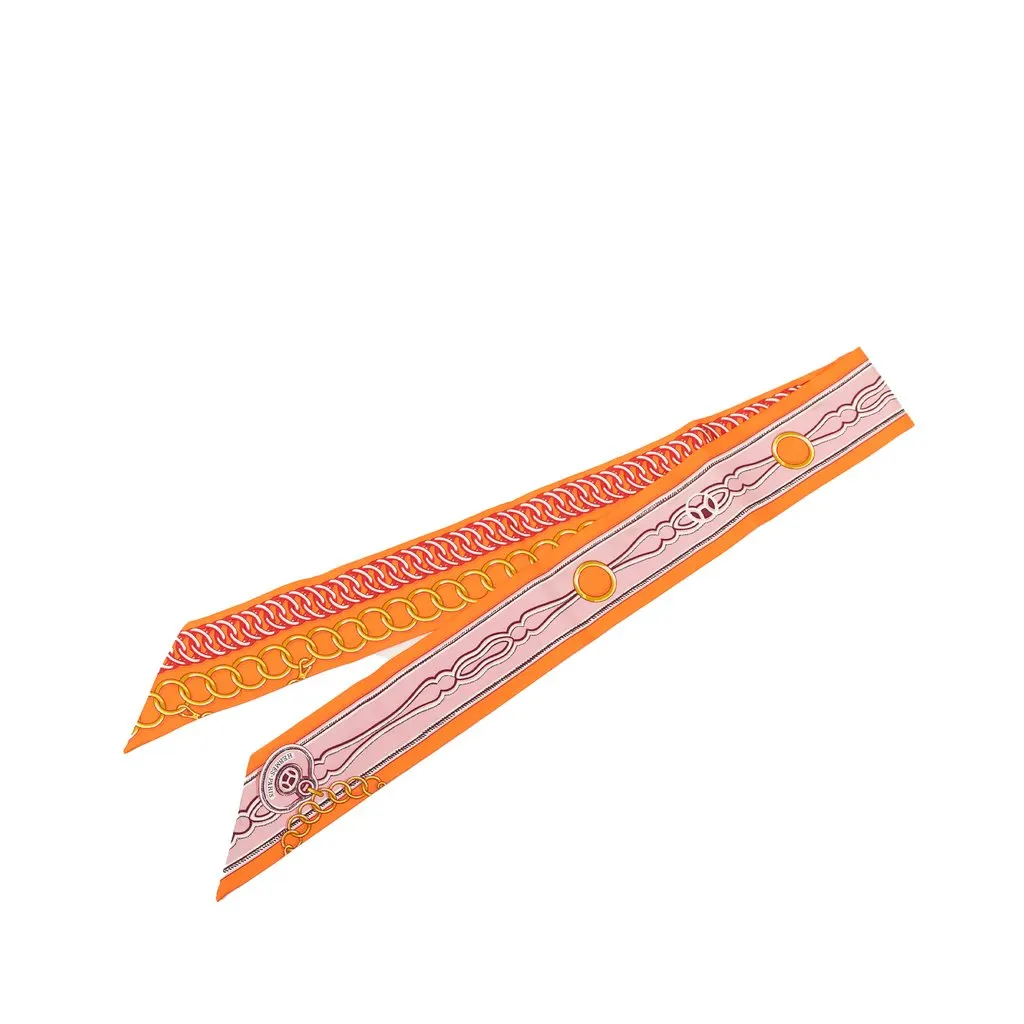 Hermès Maillons Silk Twilly Scarf Orange Very good - Front View