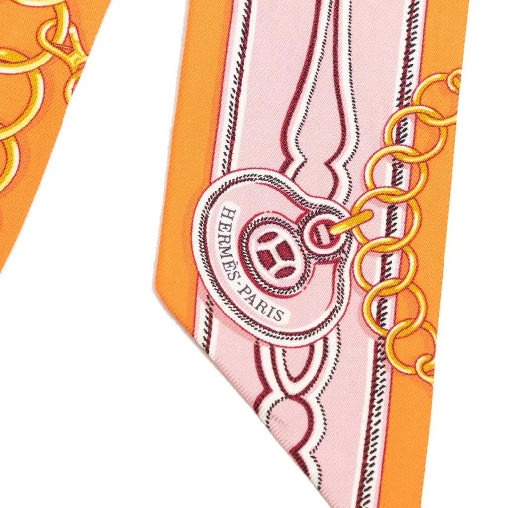 Hermès Maillons Silk Twilly Scarf Orange Very good - Inside View