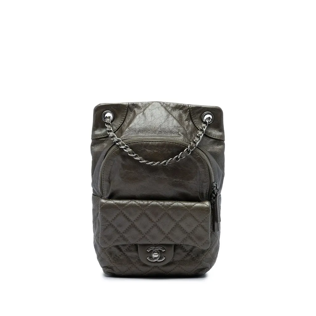 Chanel صغيرة CC ميتاليك جلد العجل برباط بغطاء حقيبة ظهر