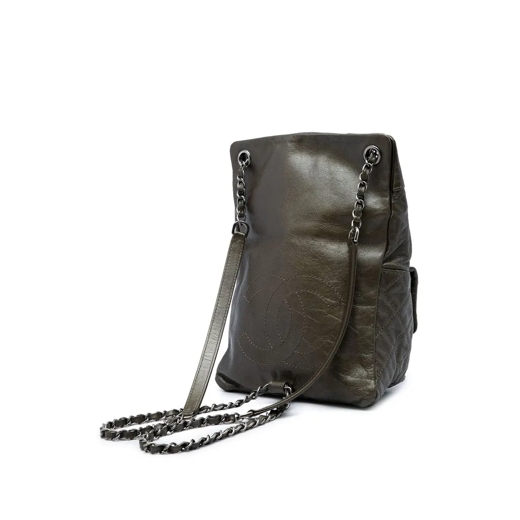 Chanel Small CC Metallic Calfskin Drawstring Flap Backpack Brown Leather Very good - Back View