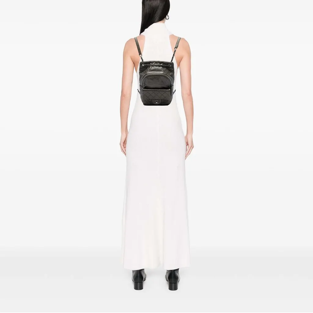 Chanel Small CC Metallic Calfskin Drawstring Flap Backpack Brown Leather Very good - Box View