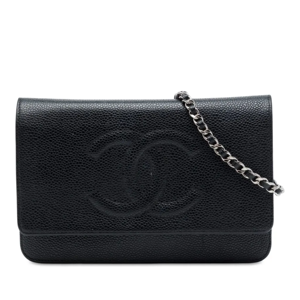 Chanel CC Caviar Wallet On Chain Black Leather Very good - Front View