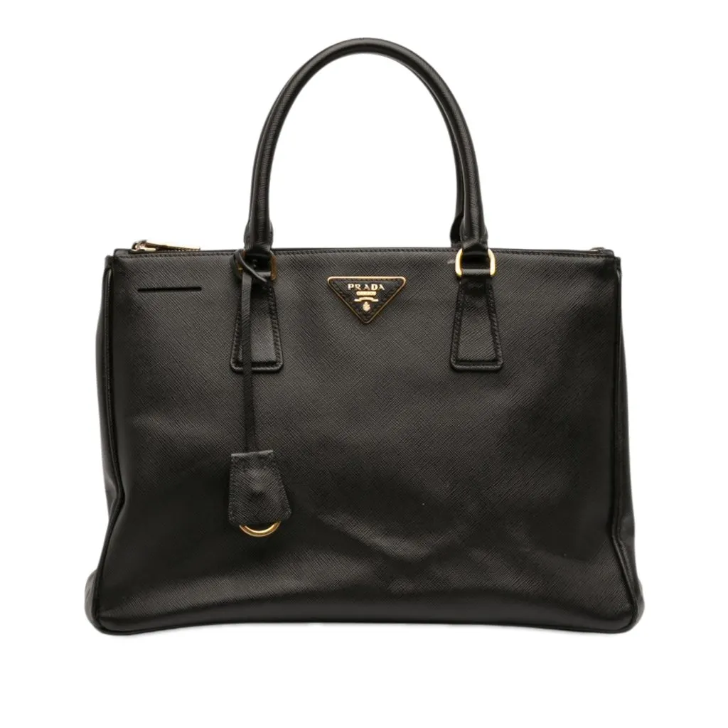 Prada Medium Saffiano Lux Galleria Double Zip Satchel Black Leather Very good - Front View