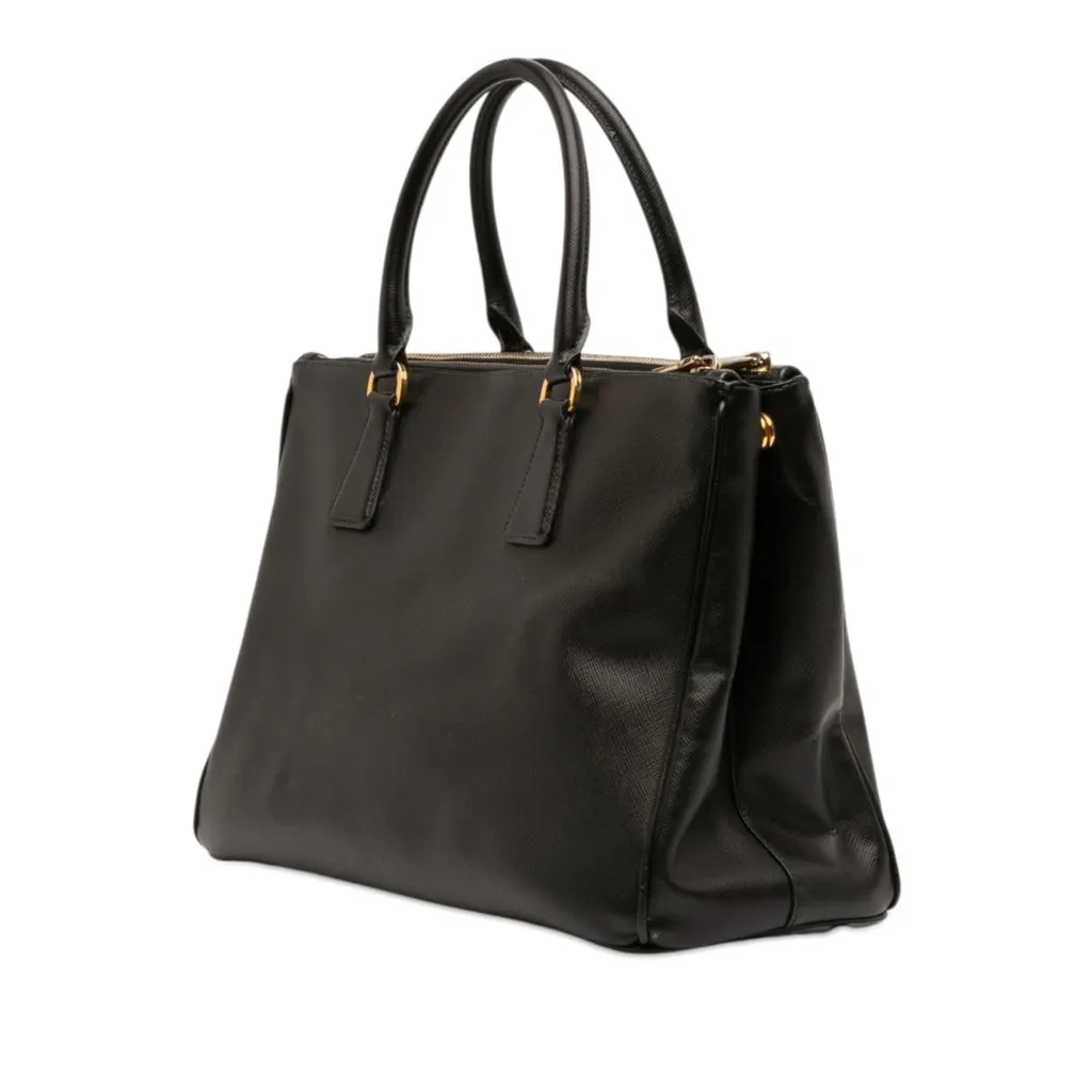 Prada Medium Saffiano Lux Galleria Double Zip Satchel Black Leather Very good - Back View