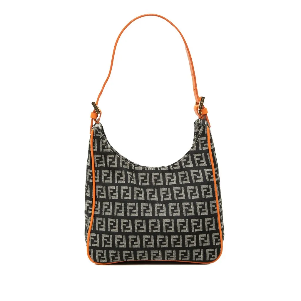 Fendi Zucchino Canvas Shoulder Bag Black Canvas Good - Front View