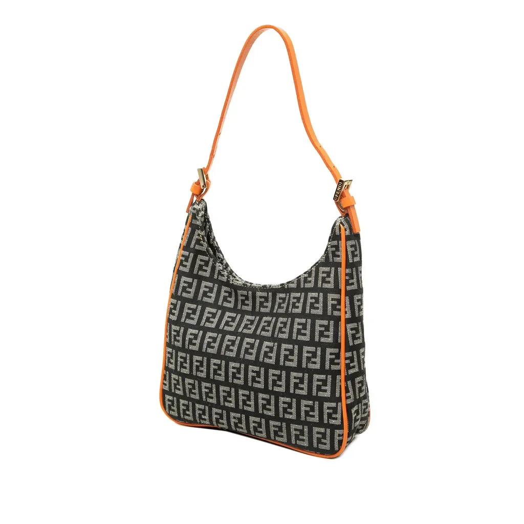 Fendi Zucchino Canvas Shoulder Bag Black Canvas Good - Back View