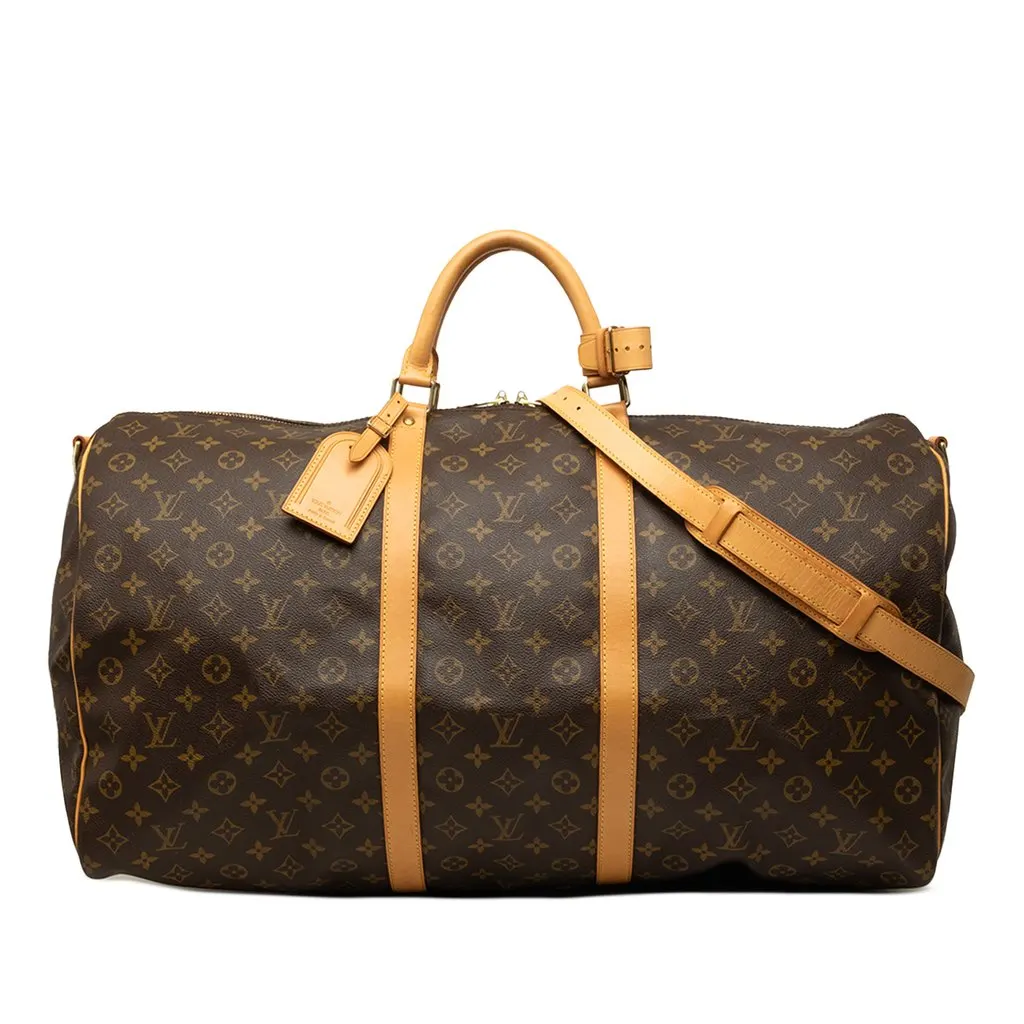 Louis Vuitton Monogram Keepall Bandouliere 60 Brown Canvas Good - Front View