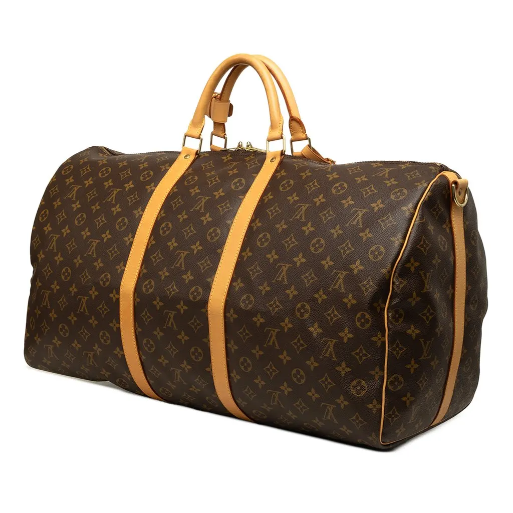 Louis Vuitton Monogram Keepall Bandouliere 60 Brown Canvas Good - Back View