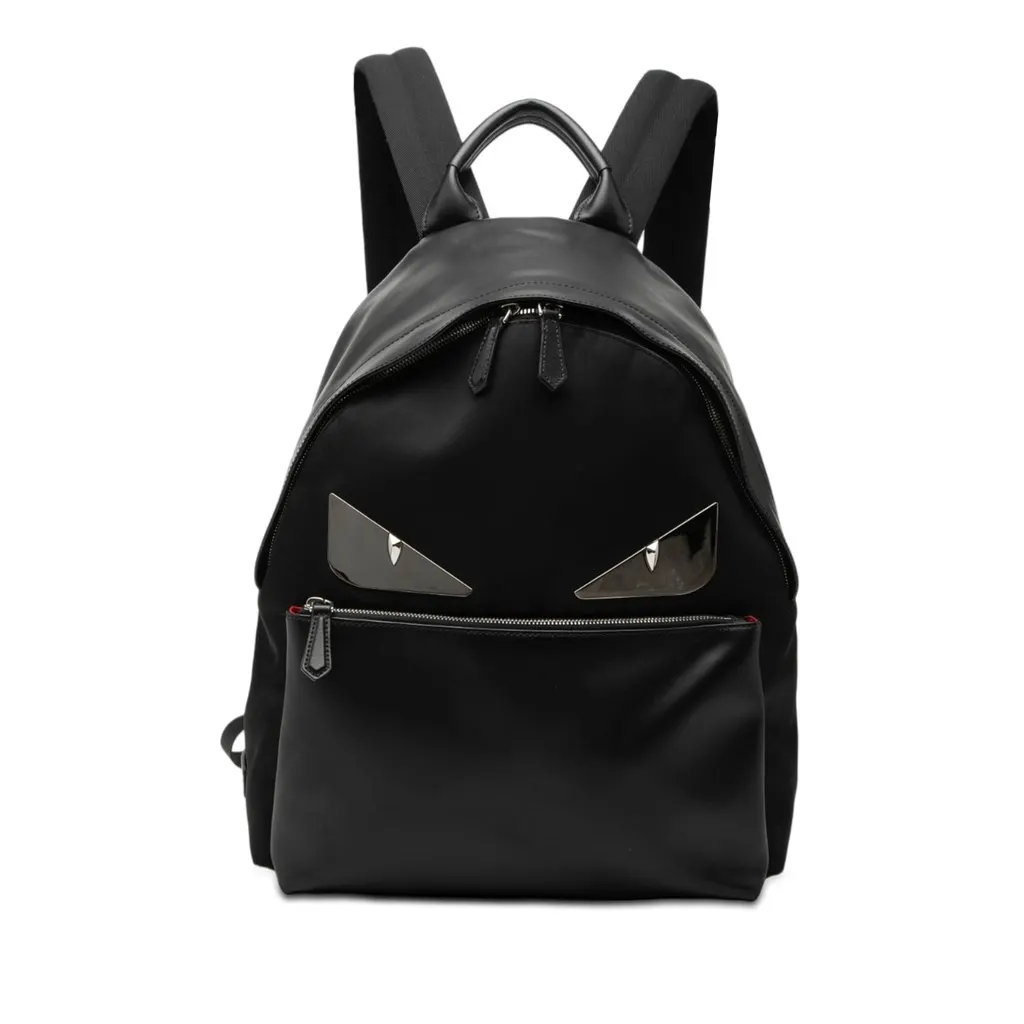 Fendi Nylon and Leather Bug Eyes Monster Backpack Black Very good - Front View