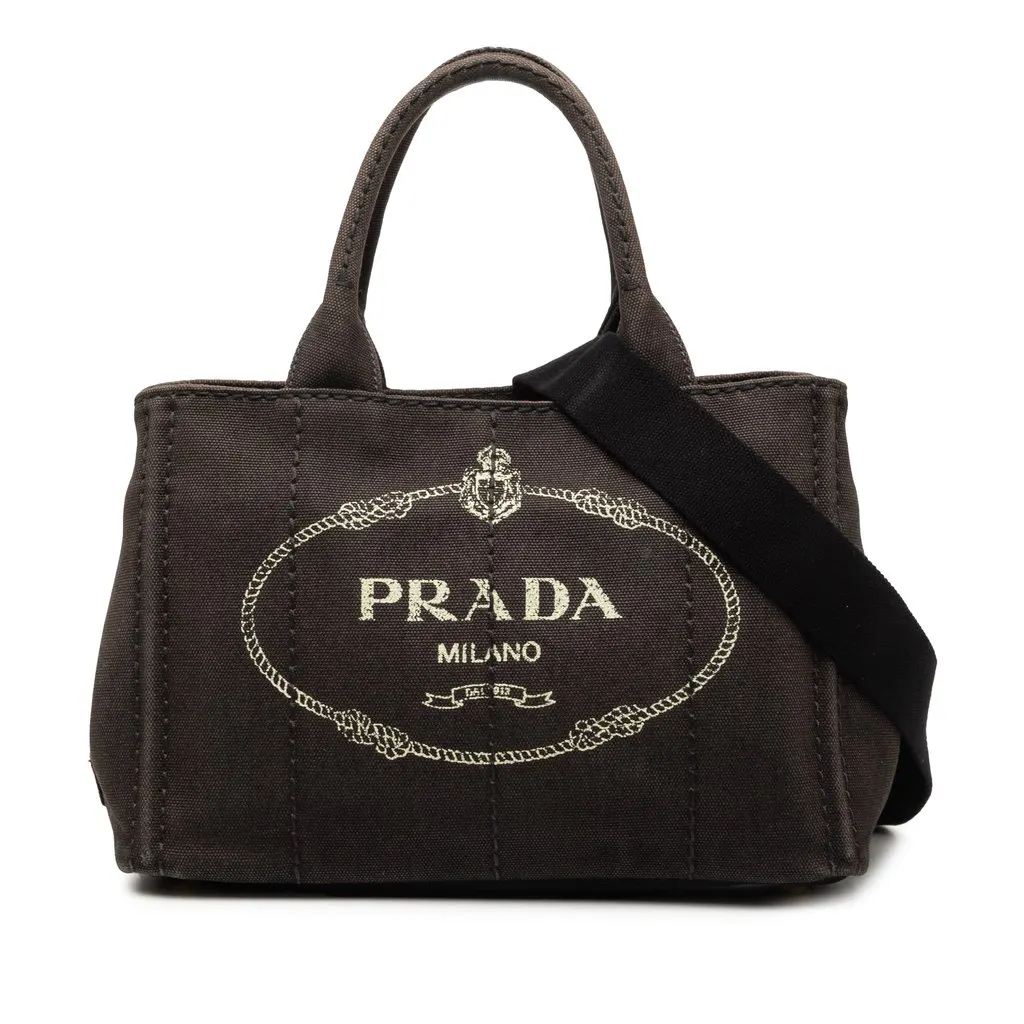 Prada Small Canvas Canapa Logo Tote Black Very good - Front View