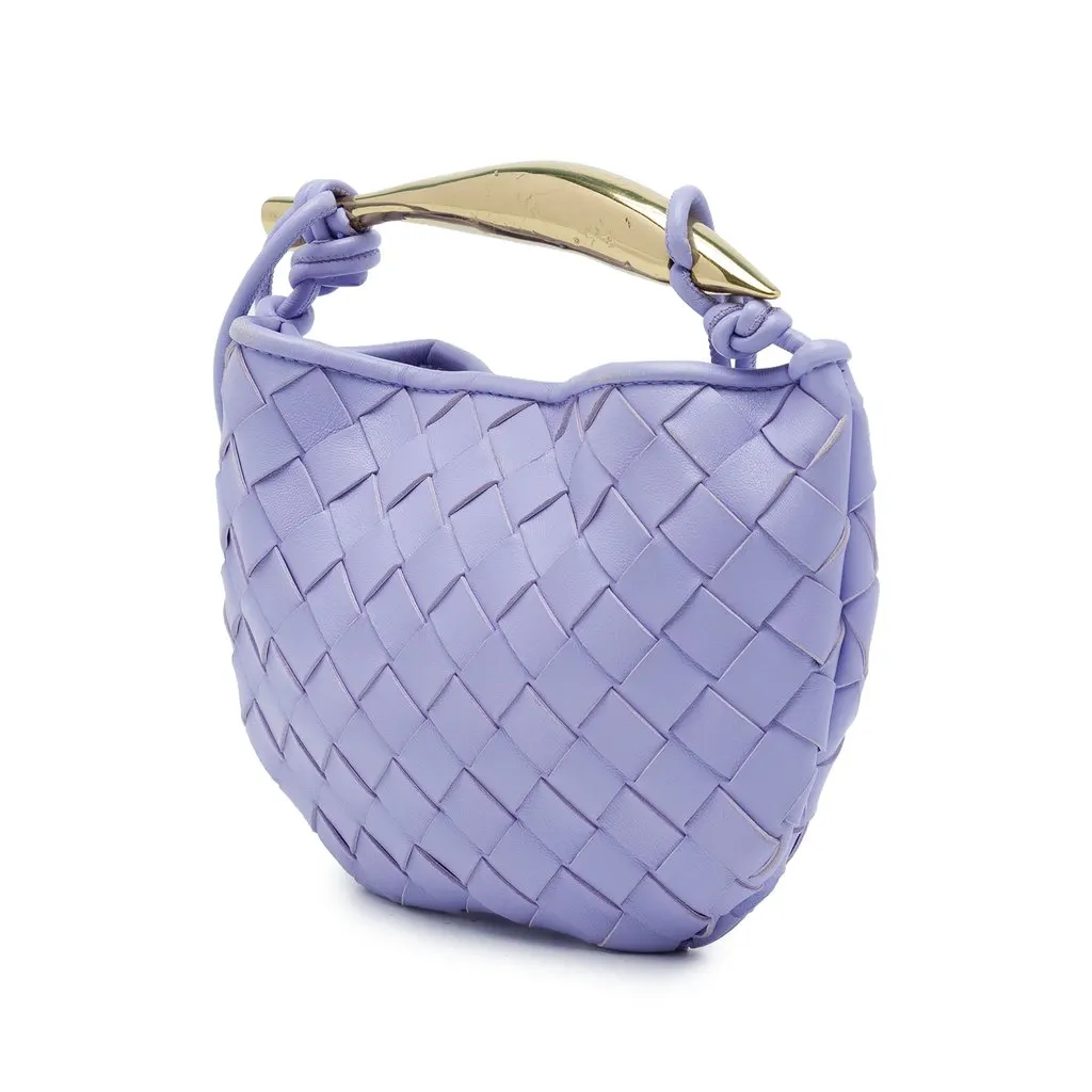 Bottega Veneta Baby Lambskin Intrecciato Sardine Bag Purple Leather Very good - Back View