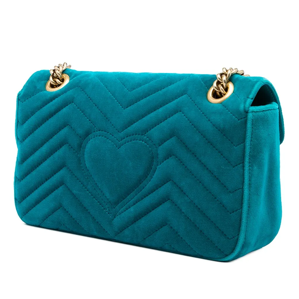 Gucci Medium GG Marmont Matelasse Velvet Shoulder Bag Blue Velvet Very good - Back View