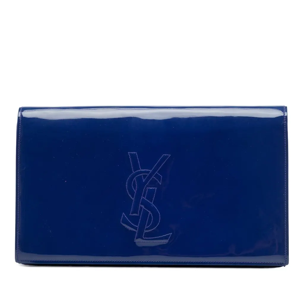 Saint Laurent Patent Belle Du Jour Clutch Blue Leather Very good - Front View