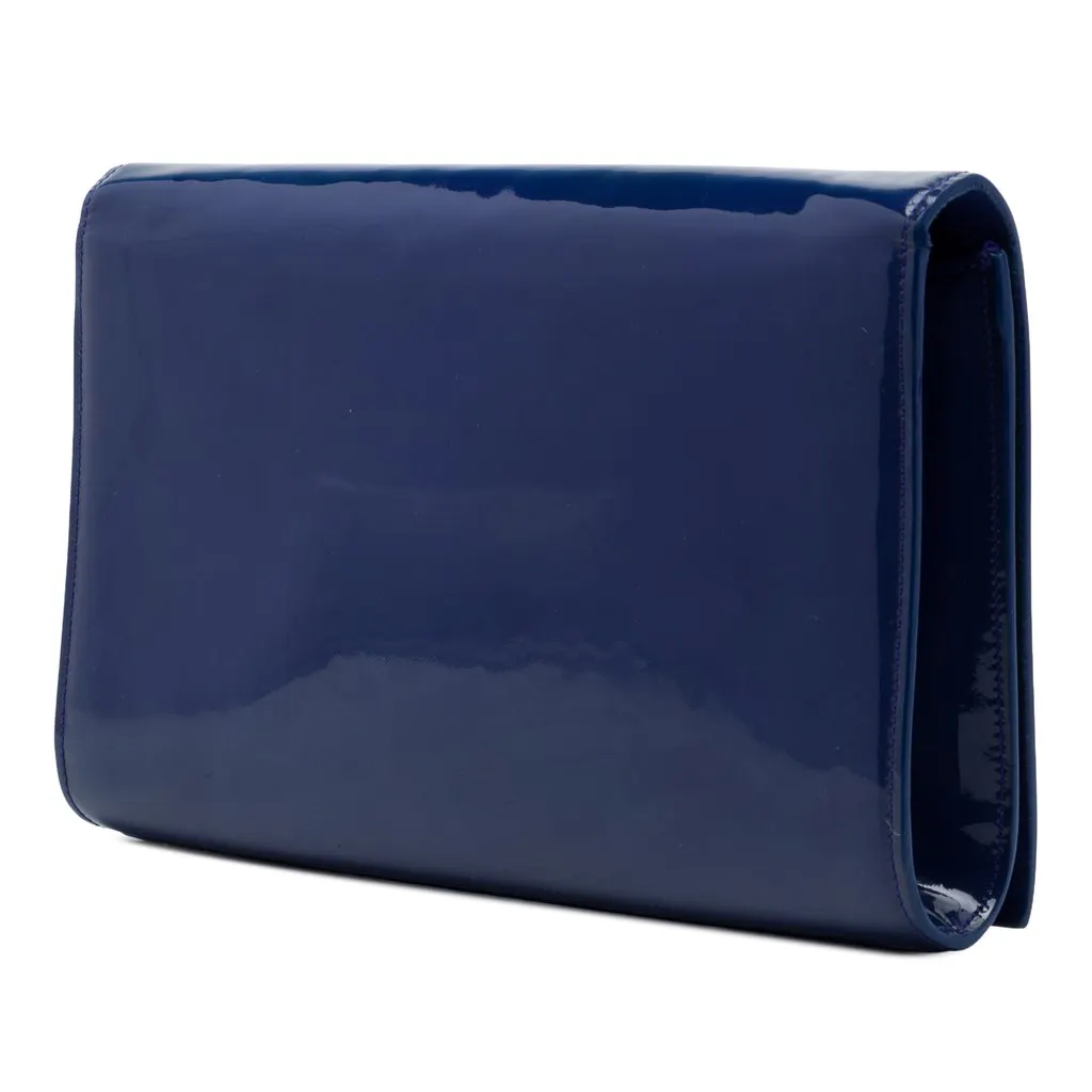 Saint Laurent Patent Belle Du Jour Clutch Blue Leather Very good - Back View