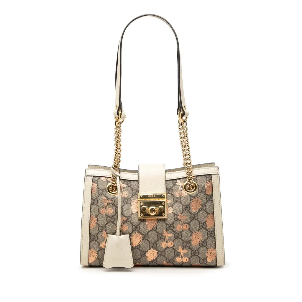 Gucci Small GG Supreme Berry Padlock Tote Beige Canvas Very good - Front View