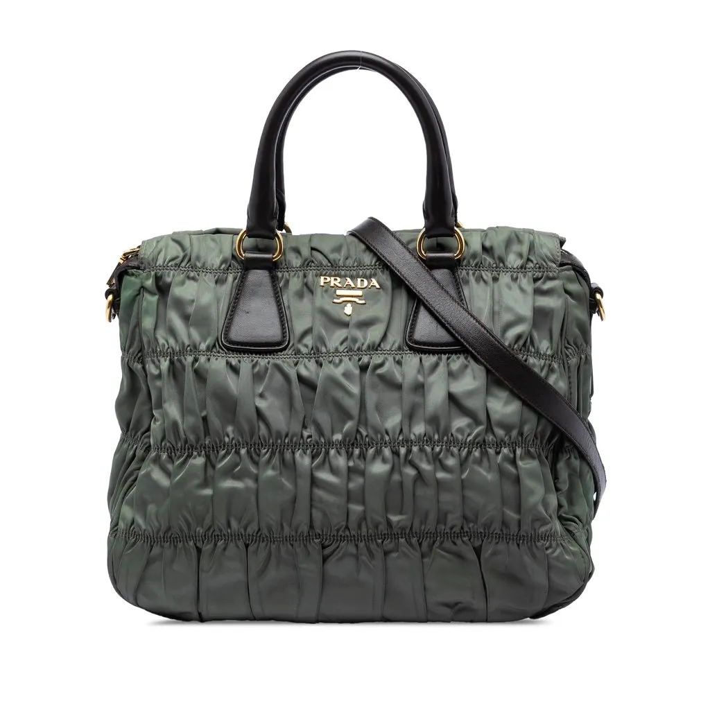 Prada Tessuto Gaufre Satchel Green Very good - Front View
