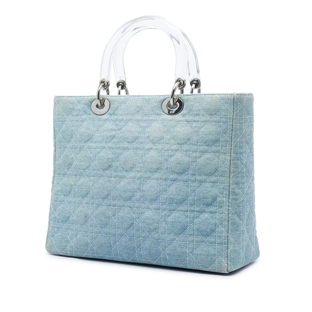 Dior Large Denim Cannage Acrylic Handles Lady Dior Blue Very good - Back View