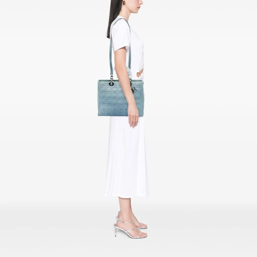 Dior Large Denim Cannage Acrylic Handles Lady Dior Blue Very good - Box View