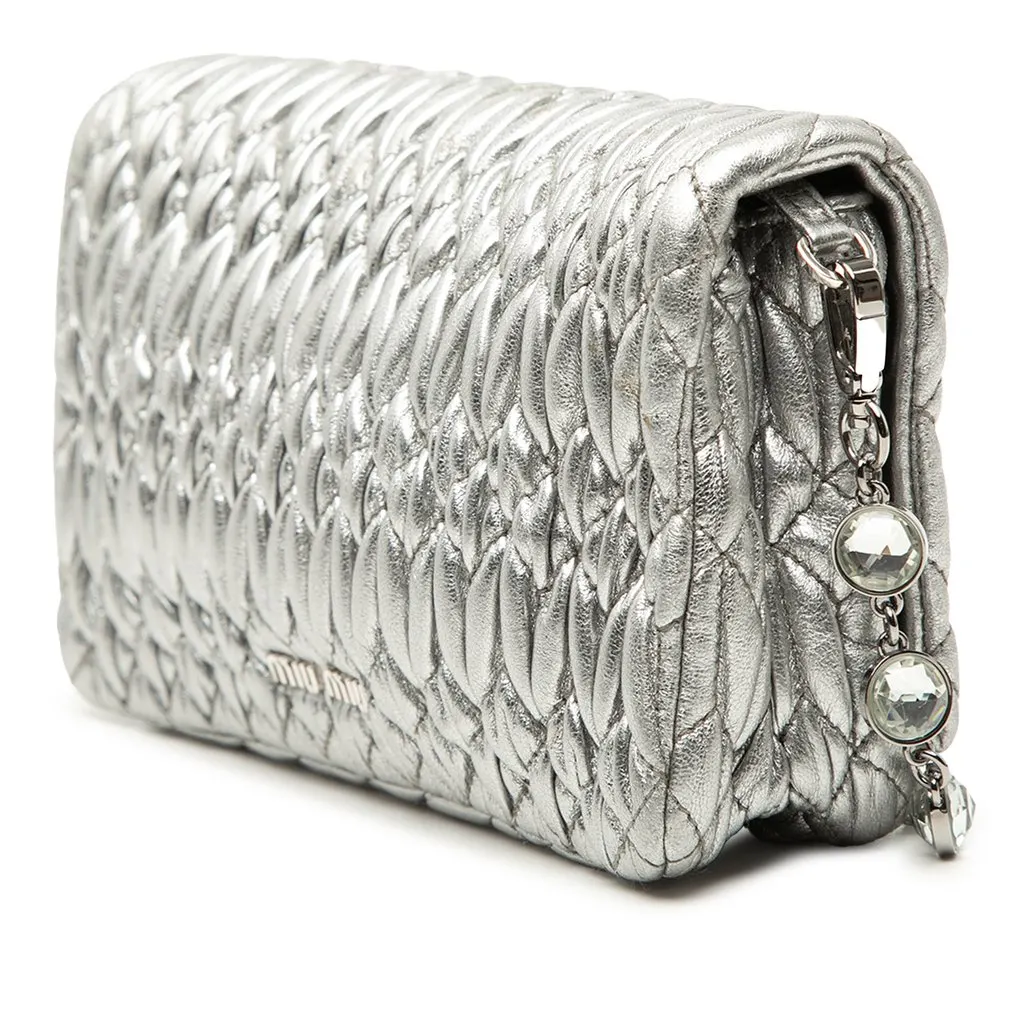 Miu Miu Matelasse Nappa Crystal Chain Shoulder Bag Silver Leather Very good - Back View