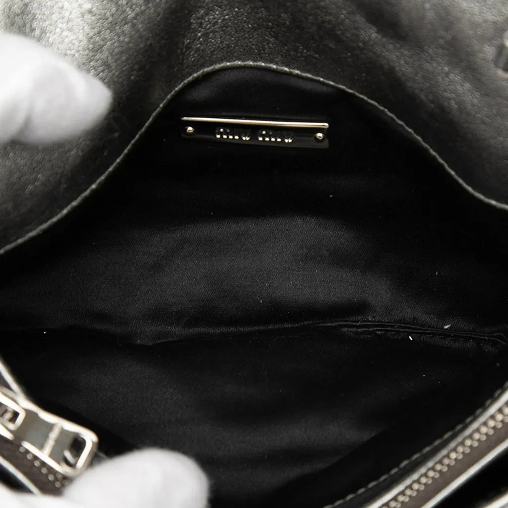 Miu Miu Matelasse Nappa Crystal Chain Shoulder Bag Silver Leather Very good - Model View