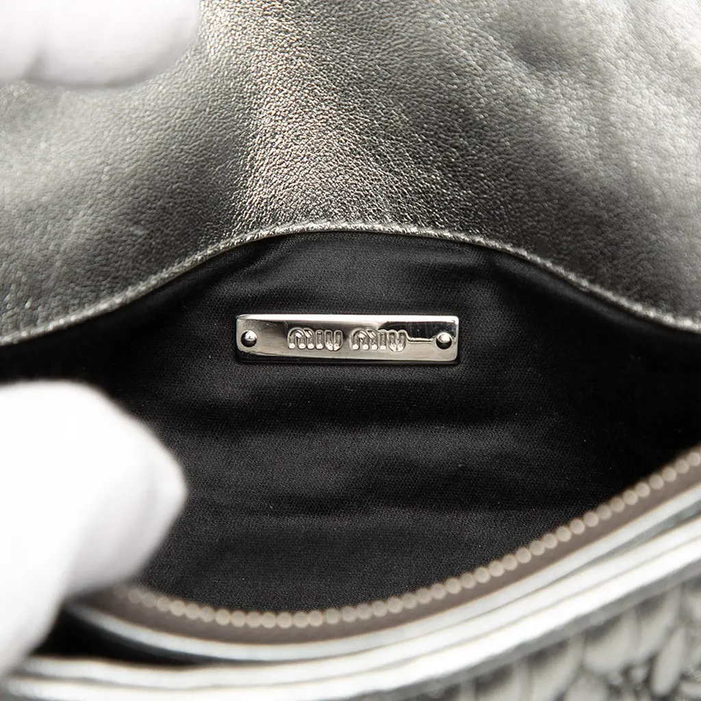 Miu Miu Matelasse Nappa Crystal Chain Shoulder Bag Silver Leather Very good - Box View