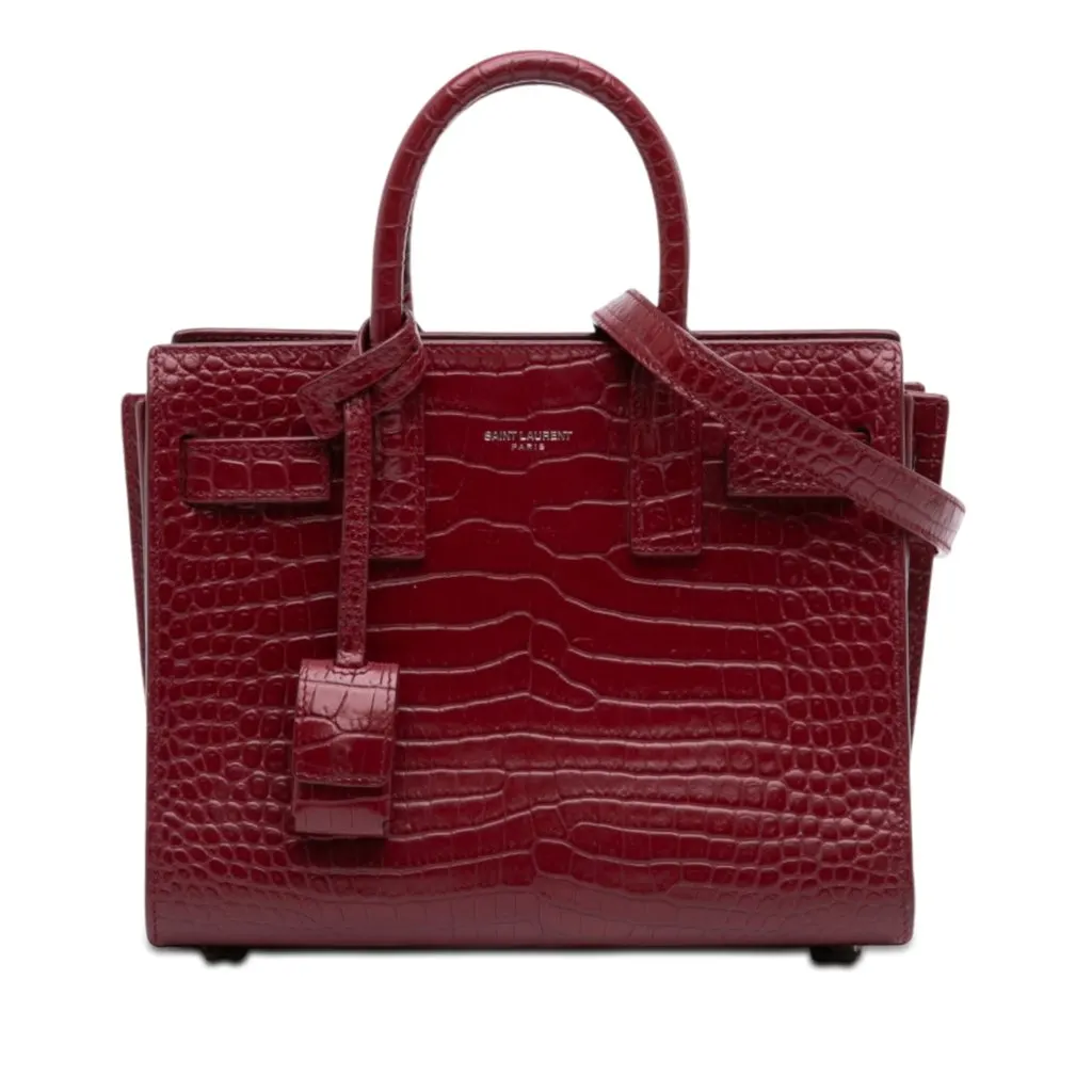 Saint Laurent Nano Croc Embossed Leather Sac De Jour Satchel Red Leather Very good - Front View