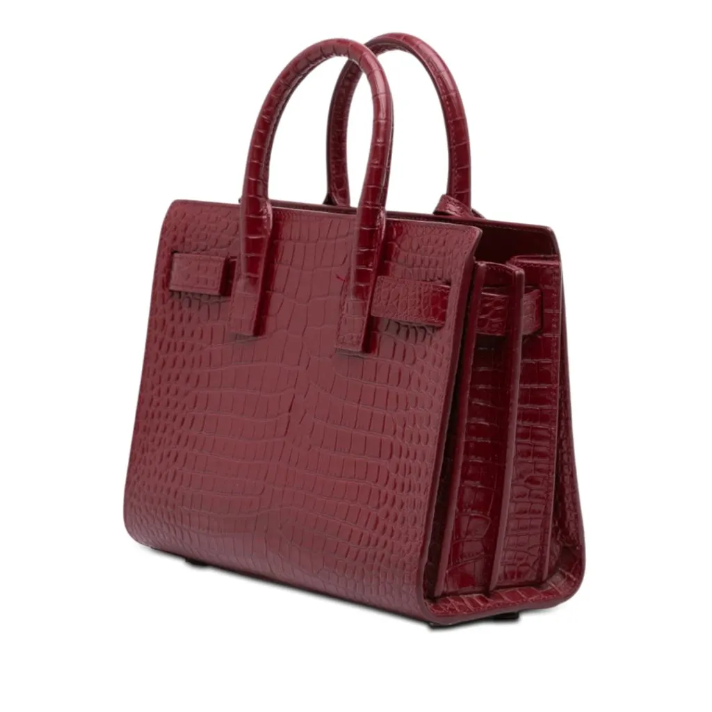 Saint Laurent Nano Croc Embossed Leather Sac De Jour Satchel Red Leather Very good - Back View