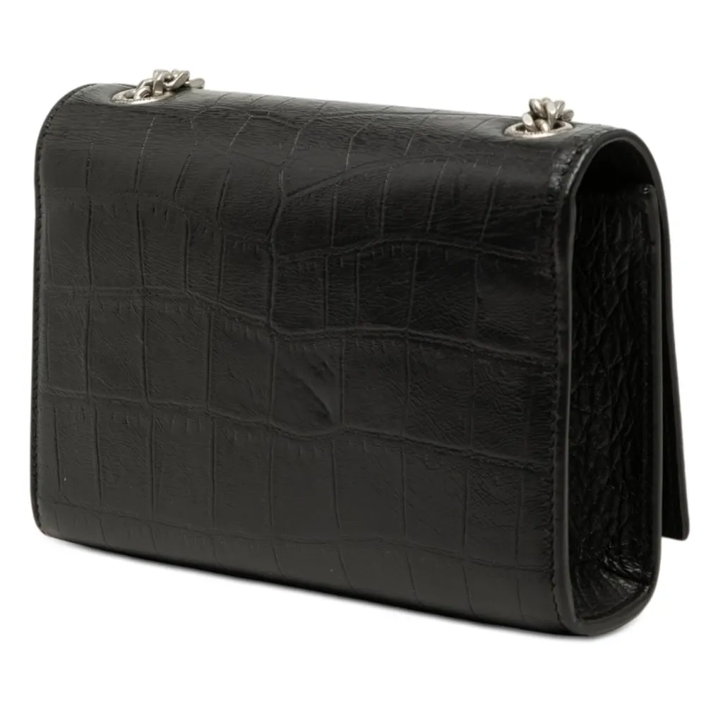 Saint Laurent Small Croc Embossed Leather Monogram Kate Tassel Crossbody Black Leather Very good - Back View