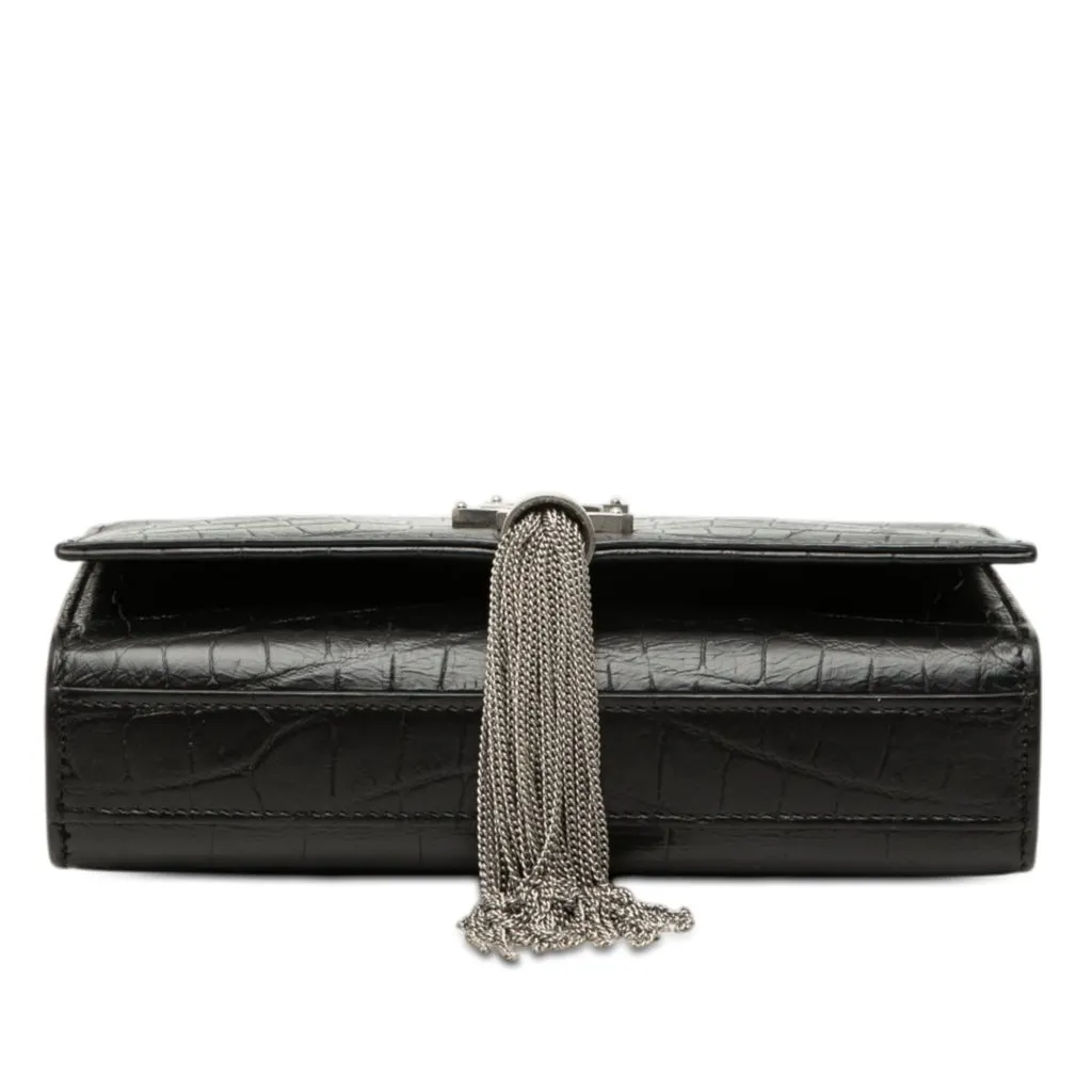 Saint Laurent Small Croc Embossed Leather Monogram Kate Tassel Crossbody Black Leather Very good - Inside View