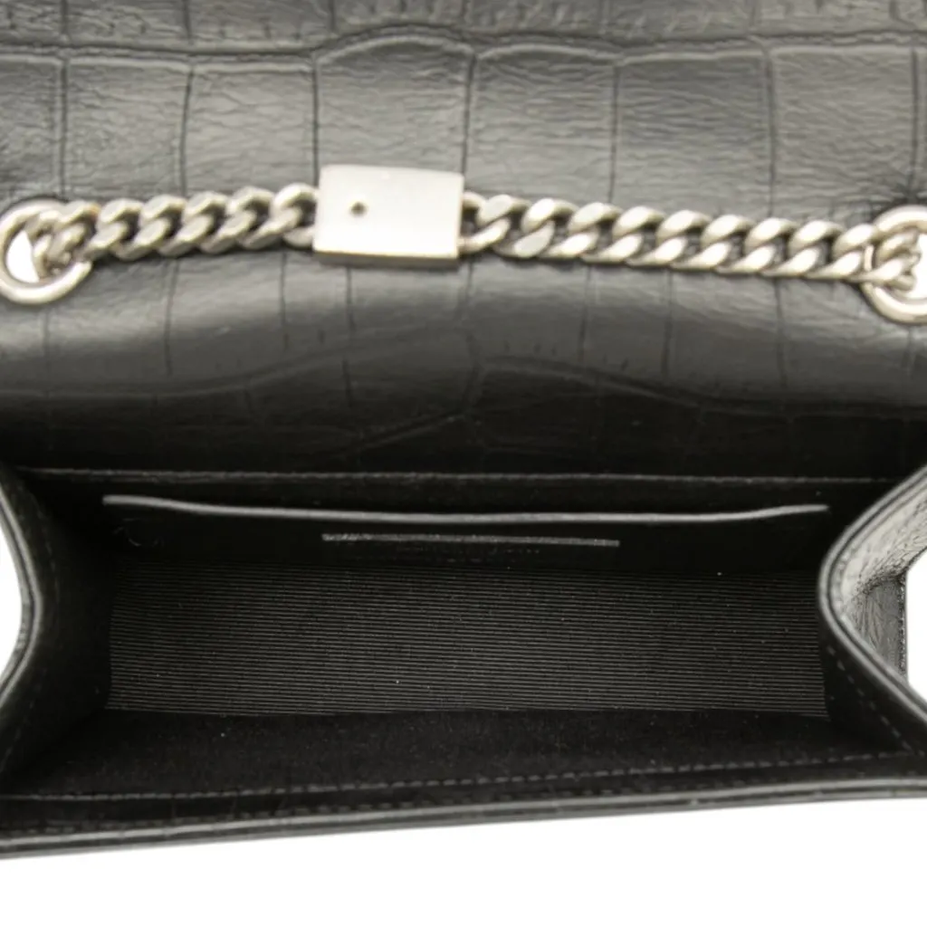 Saint Laurent Small Croc Embossed Leather Monogram Kate Tassel Crossbody Black Leather Very good - Model View