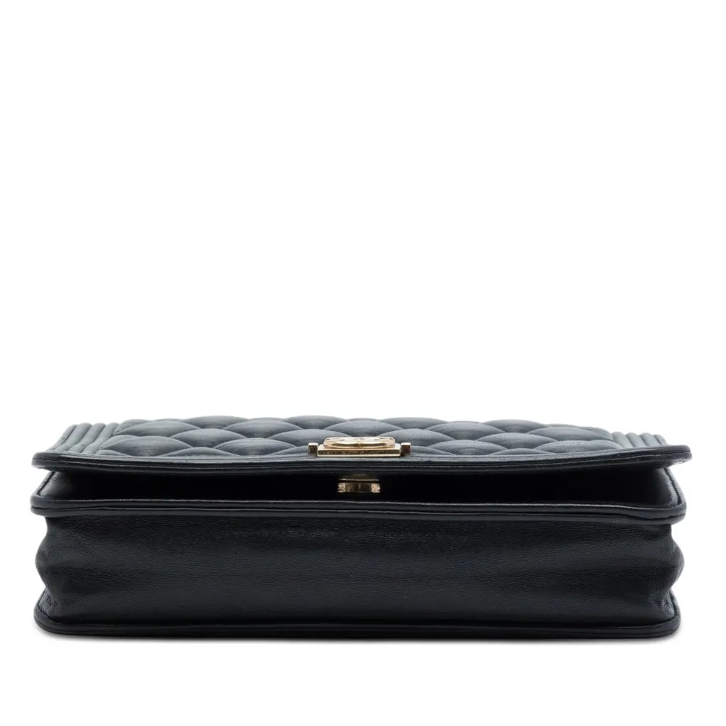Chanel Quilted Lambskin Boy Wallet On Chain Black Leather Very good - Inside View