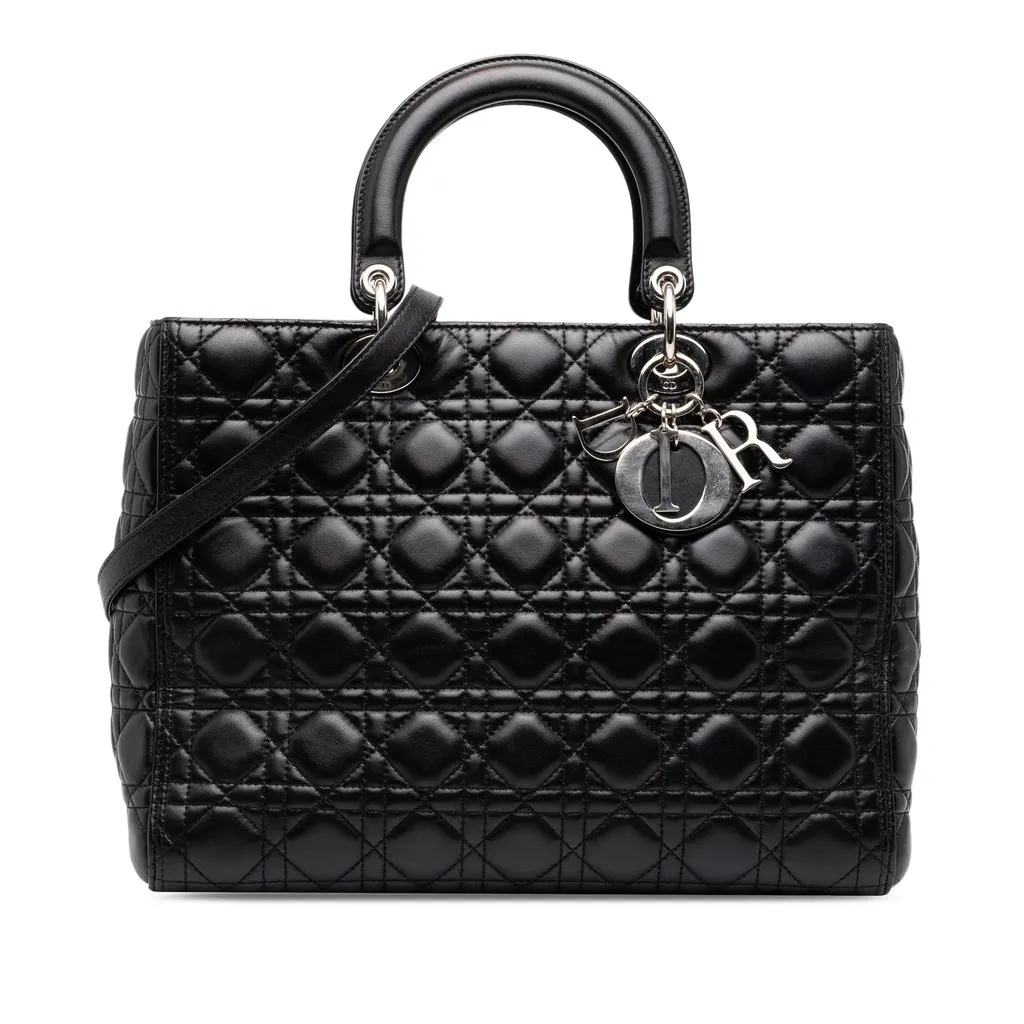 Dior Large Lambskin Cannage Lady Dior Black Leather Good - Front View