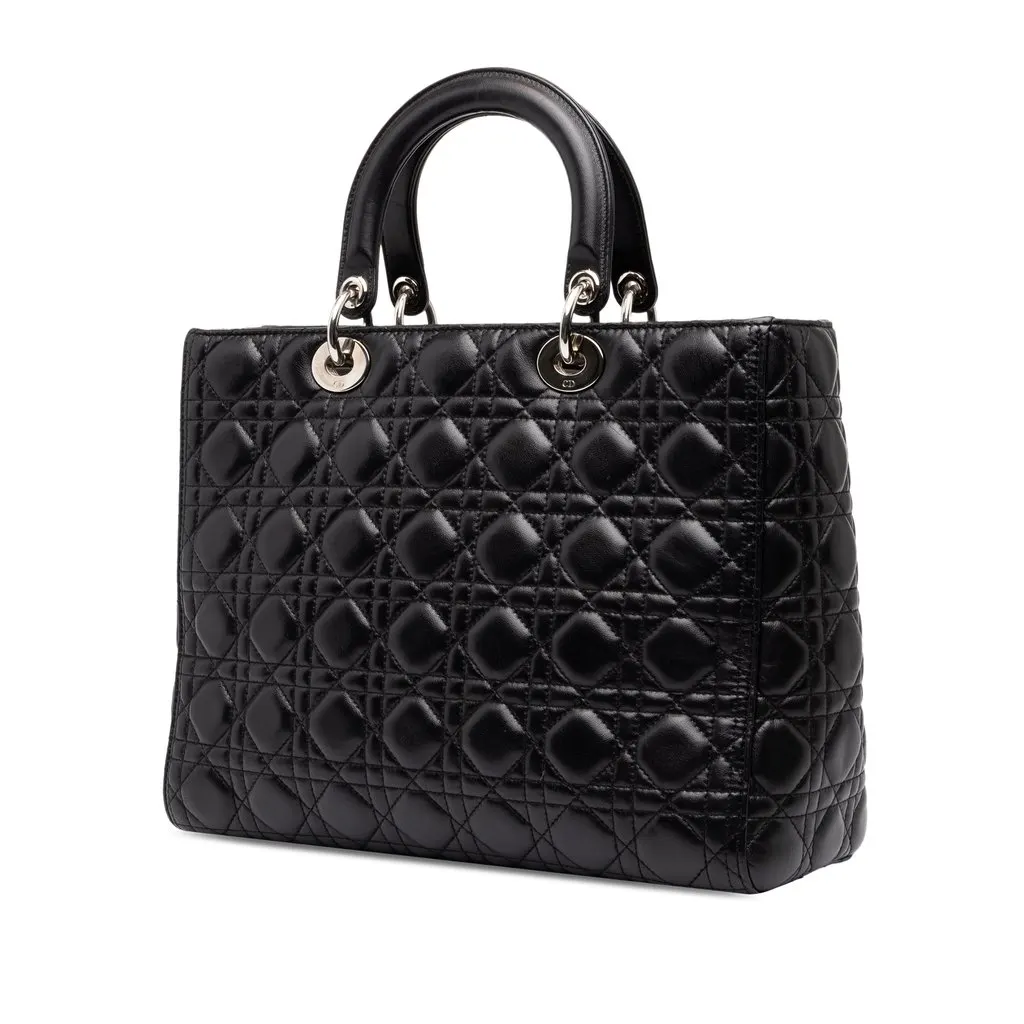 Dior Large Lambskin Cannage Lady Dior Black Leather Good - Back View