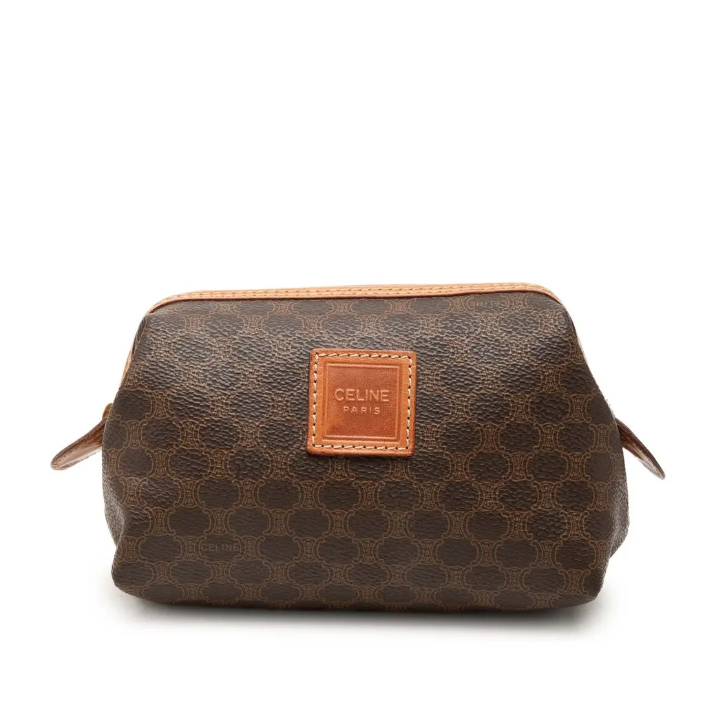 Celine Macadam Coated Canvas Pouch Brown Canvas Good - Front View