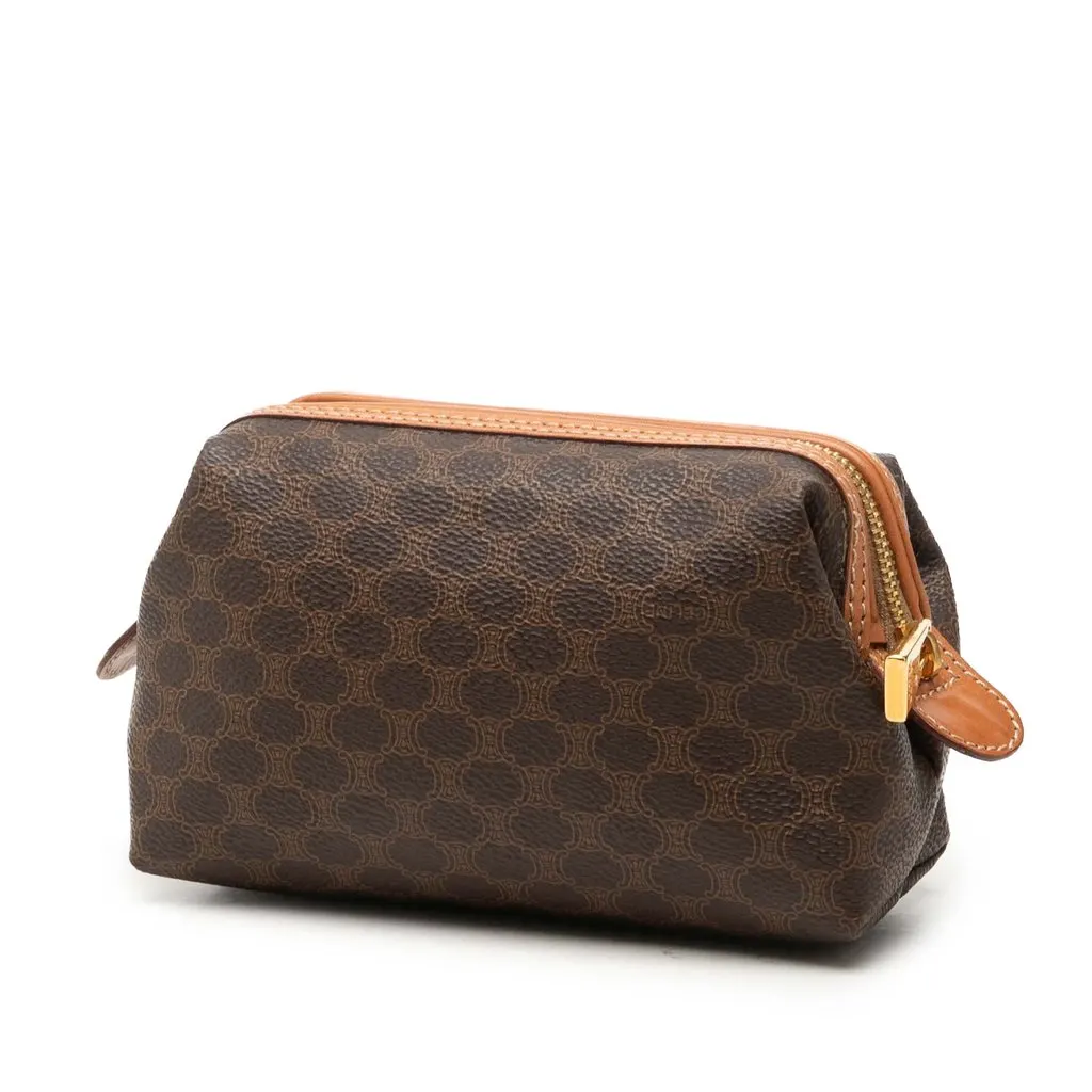 Celine Macadam Coated Canvas Pouch Brown Canvas Good - Back View