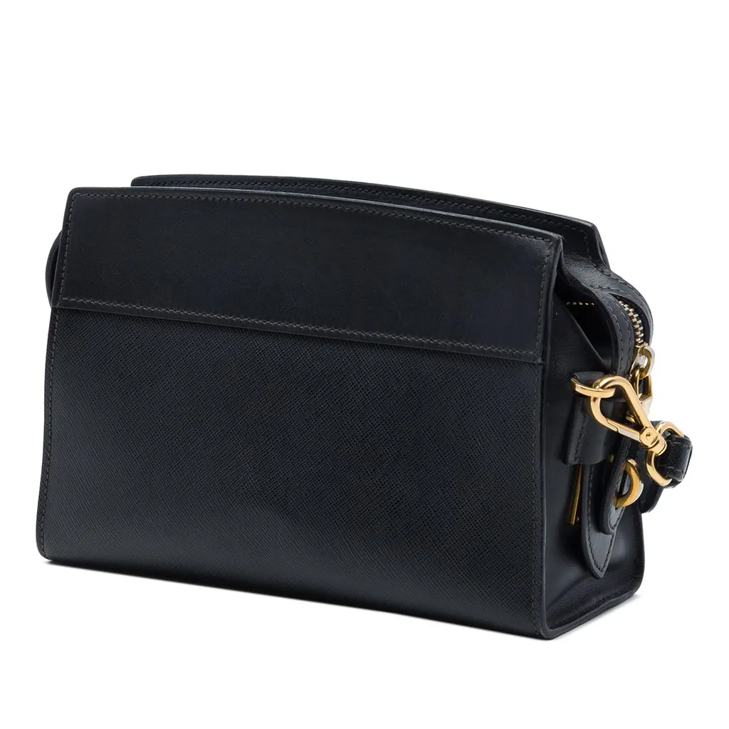 Prada Saffiano and City Calf Esplanade Crossbody Black Leather Very good - Back View