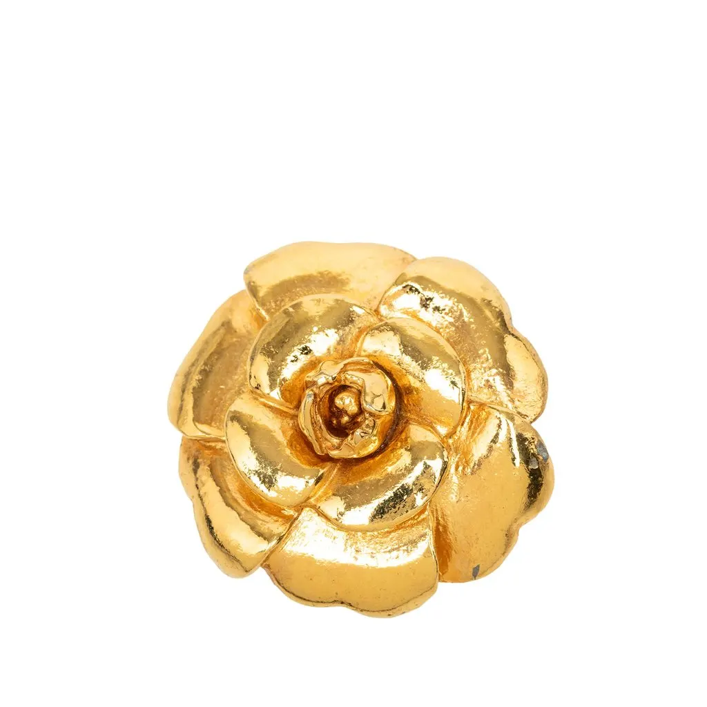Chanel Gold Plated Camellia Brooch Gold Metal Very good - Front View