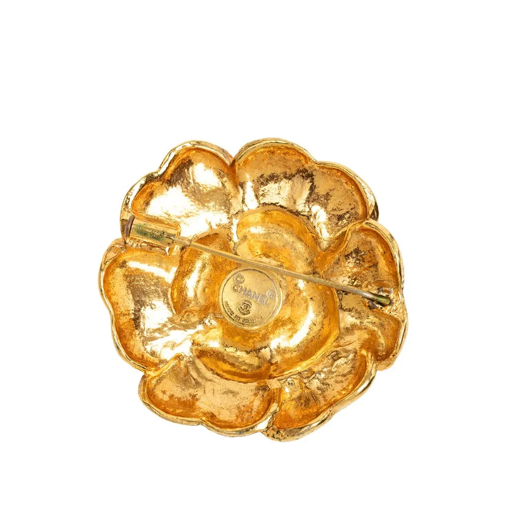 Chanel Gold Plated Camellia Brooch Gold Metal Very good - Back View