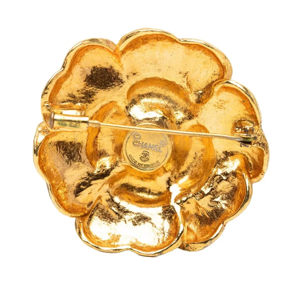 Chanel Gold Plated Camellia Brooch Gold Metal Very good - Inside View