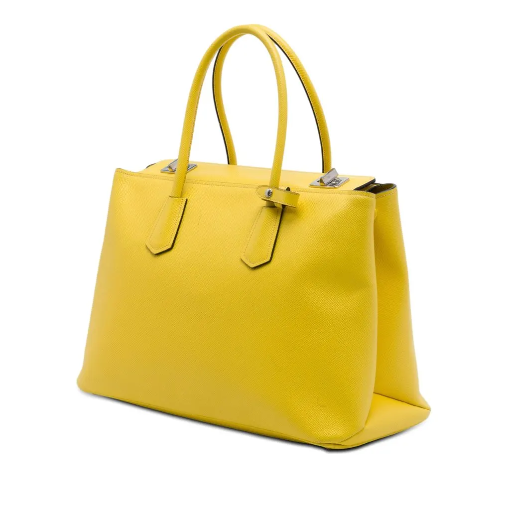 Prada Saffiano Cuir Double Tote Yellow Leather Very good - Back View