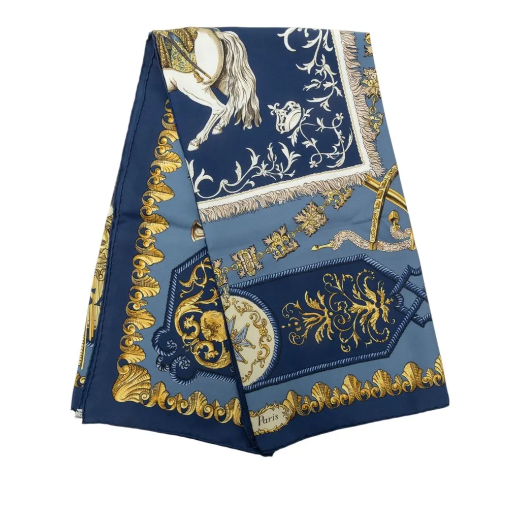 Hermès Lvdovicvs Magnvs Silk Scarf 90 Blue Silk Very good - Front View