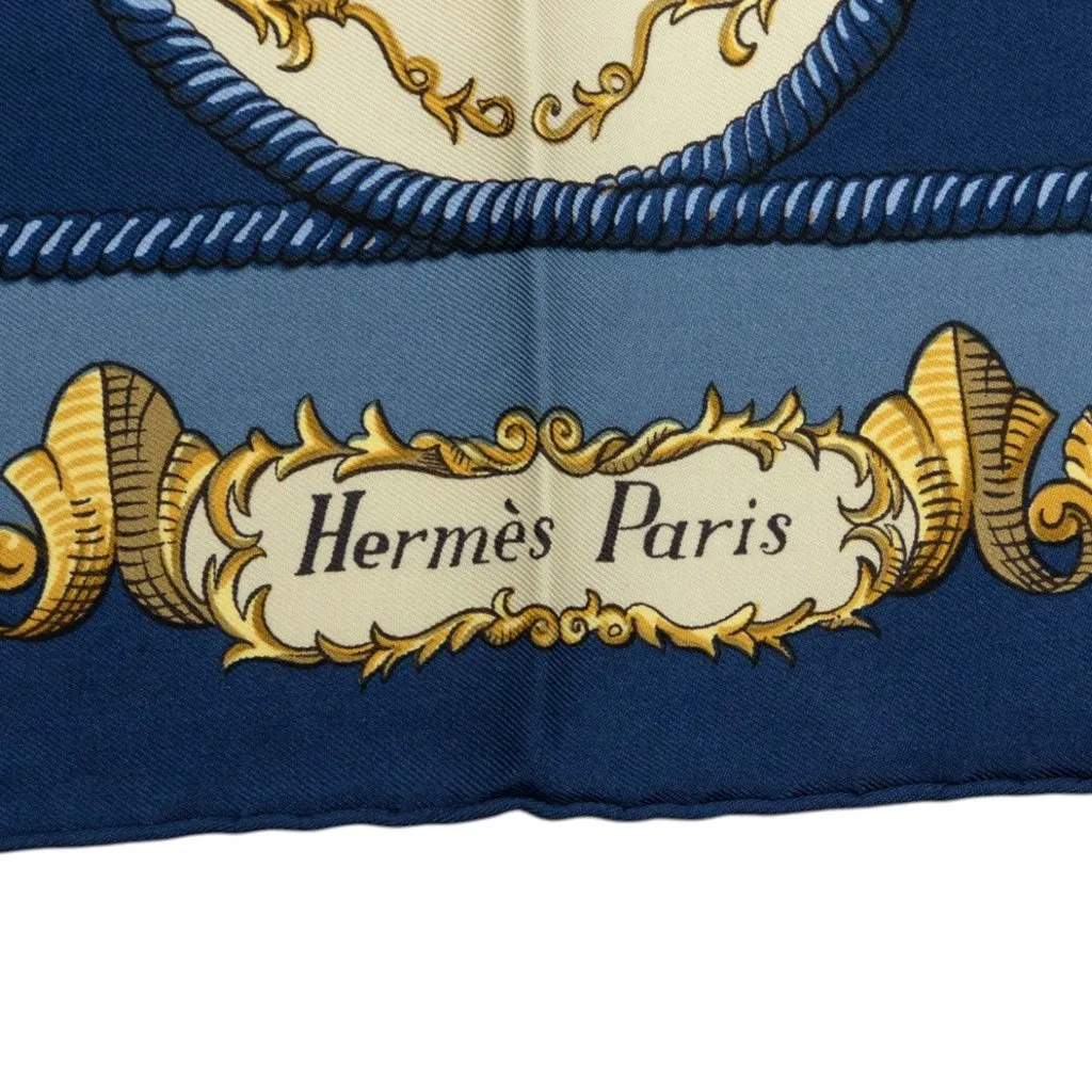 Hermès Lvdovicvs Magnvs Silk Scarf 90 Blue Silk Very good - Back View