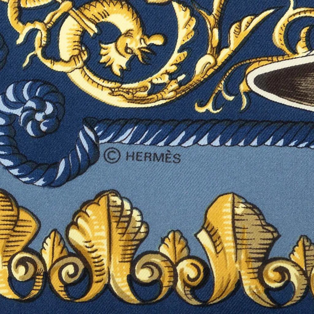 Hermès Lvdovicvs Magnvs Silk Scarf 90 Blue Silk Very good - Model View
