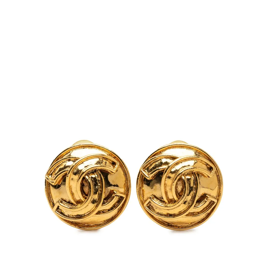 Chanel CC Gold Plated Round Clip On Earrings Gold Metal Very good - Front View