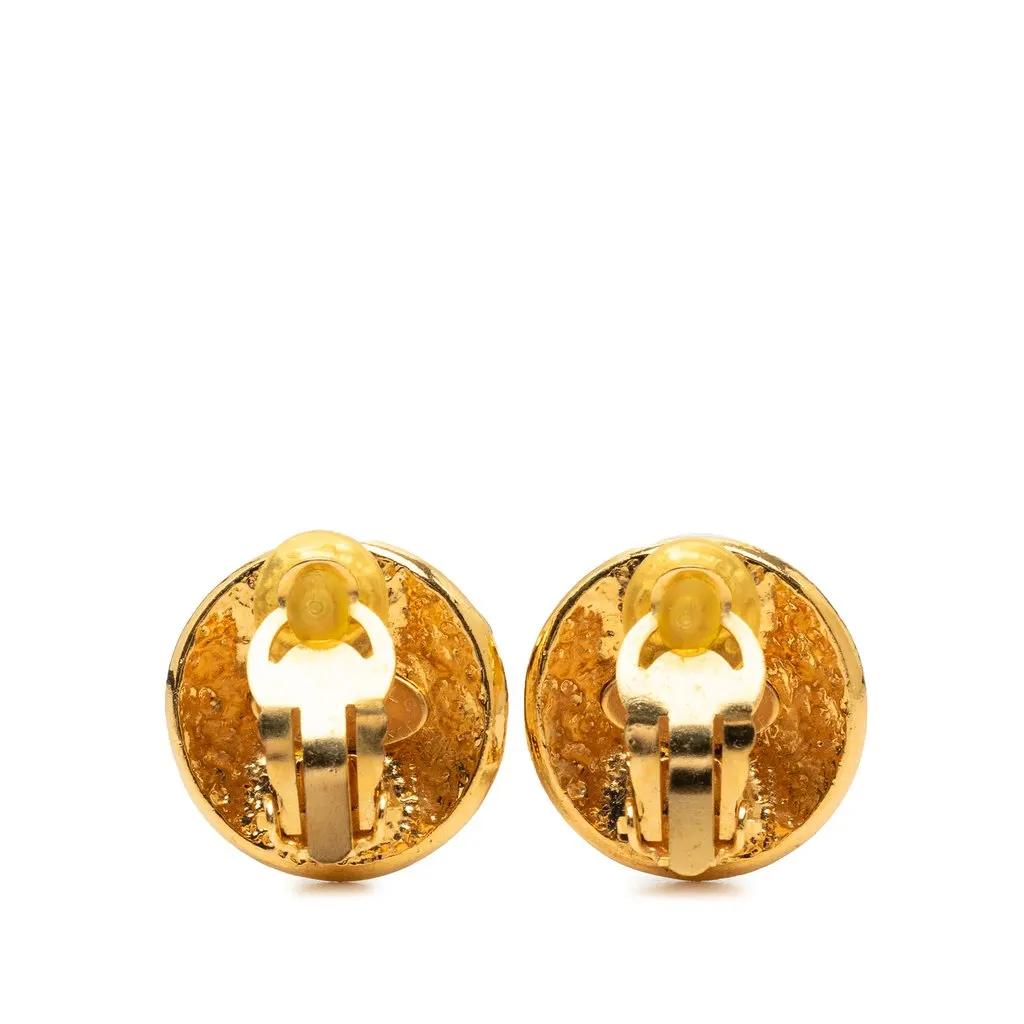 Chanel CC Gold Plated Round Clip On Earrings Gold Metal Very good - Back View