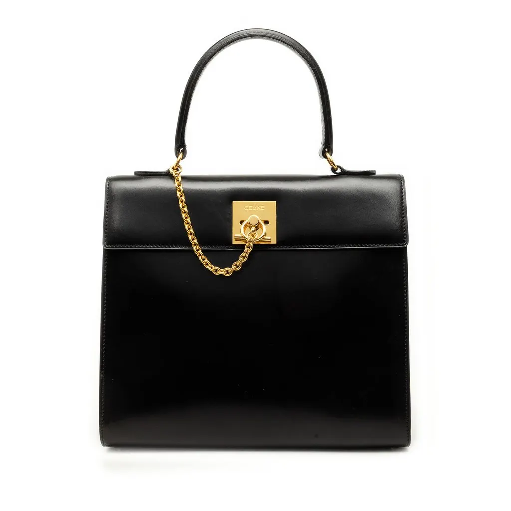 Celine Leather Toggle Clasp Top Handle Bag Black Leather Very good - Front View
